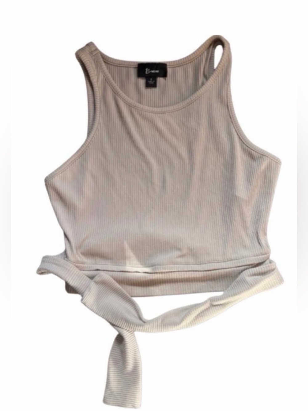 Bwear Cream Ribbed Tie-Waist Crop Tank